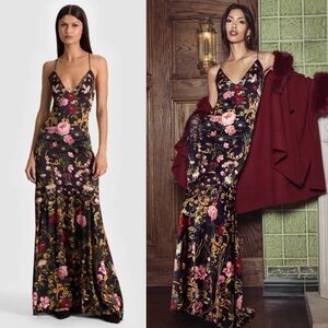 Alice + Olivia Milta Mermaid Slip Dress in Evermine Floral 6